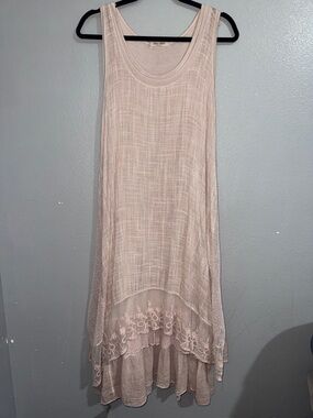 Meo Meli Blush Layered Lace-Trim Tank Dress